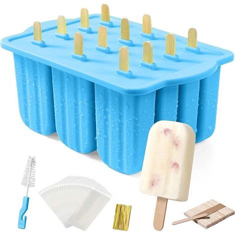 Silikon-Eisform – 12 Mulden – Für selbstgemachtes Eis am Stiel – Maße: 13 x 17,3 x 9,5 cm – Blau – 1 Stück (1/5)