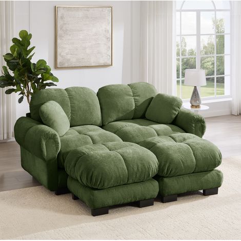 Canapé modulaire en U en chenille verte, 2 places, 190 x 149 x 90 cm (1/5)