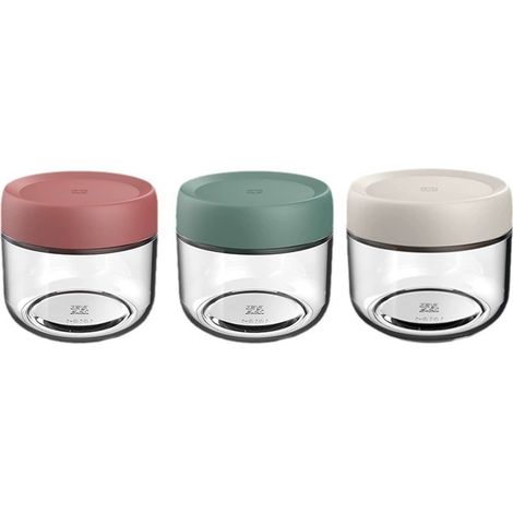 Pots à yaourt en verre pour préparation de porridge - Lot de 3 pots avec couvercle - Étanche et sans BPA - Idéal pour la préparation de repas (porridge, fruits, purée pour bébé) - Vert, rouge et beige (1/4)