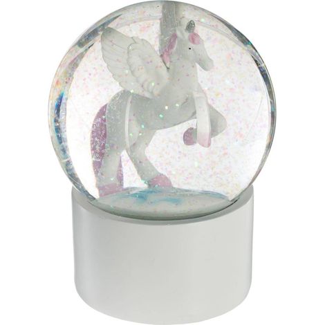 Dekorative Schneekugel mit Glitzer, weißer Einhorn, Ø 10 cm, Atmosphera (1/2)