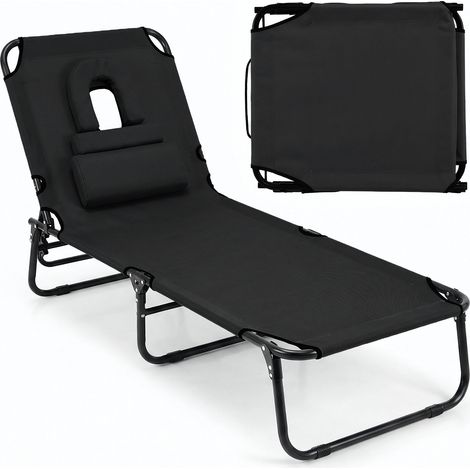 COSTWAY Folding Beach Sun Lounger Adjustable Face Down Tanning Chair