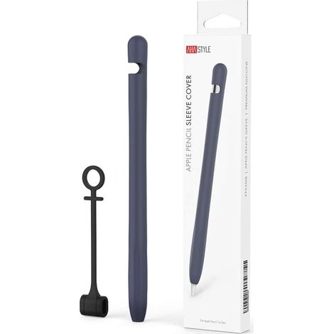 Étui en silicone bleu marine pour Apple Pencil 1, avec support pour câble. (1/4)