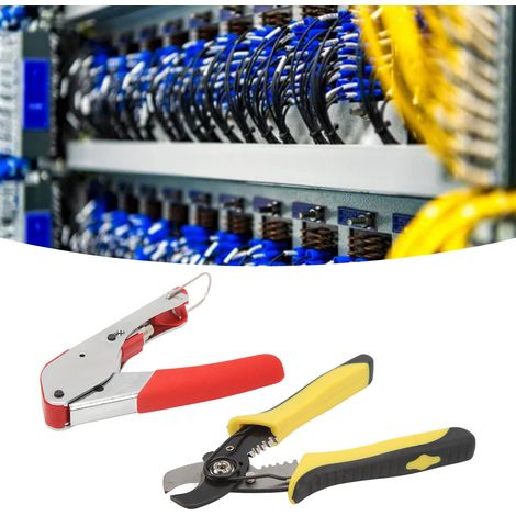 Kit d'outils de sertissage pour câble coaxial RG59/6 avec pince à dénuder, pince à dénuder AWG, jeu de tournevis, 10 connecteurs à compression RG6 de type F noirs (1/5)