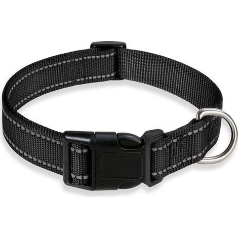 Sangle réfléchissante pour collier de chien, collier de sécurité réglable en nylon pour animal de compagnie, laisse pour animal de compagnie,noir,L (1/4)