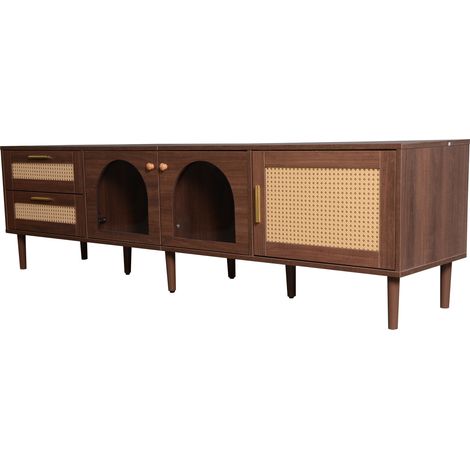 ELVMI Mobile TV con 3 Ante, 2 Cassetti e LED, per Soggiorno, in Pannello di Particelle, 180 × 40 × 50 cm, Marrone (1/5)