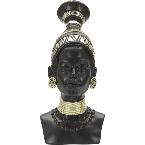 Statuette Tête Femme Tribu "Massai" 38cm Noir (1/5)