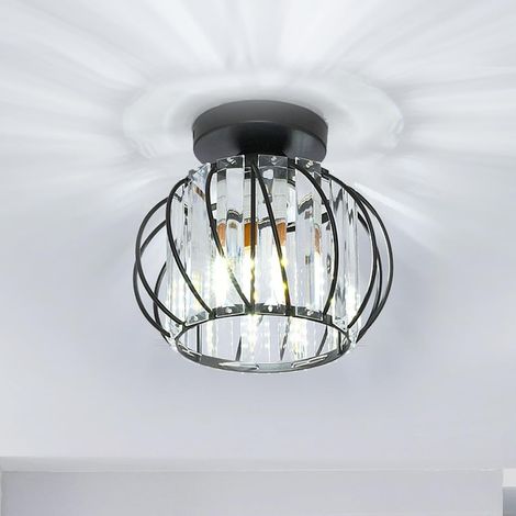 Plafonnier Cristal, E27 Lampe de Plafond Moderne, Lustre Industriel Vintage avec Abat-jour en forme de Cage pour Entrée Couloir Chambre Salon, Noir (1/5)