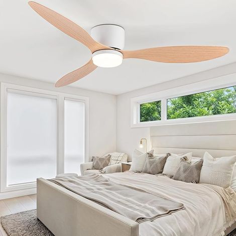 Lampe électrique LED Ventilateurs de Plafond Lampe de Ventilateur Ventilateur Plafonnier Avec Suspension Refroidissement Et Climatisation 42/52 Pouces 1620lm RC 3 ContrôLe De Lame Bois (52 inch) (1/5)