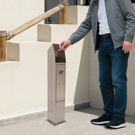 Cendrier d'extérieur en acier inoxydable - 4,8 l - 90cm - Cendrier pour l'extérieur - Avec clé et protection contre la pluie - Cendrier sur pied - Pour hôtel, bureau, restaurant (1/5)
