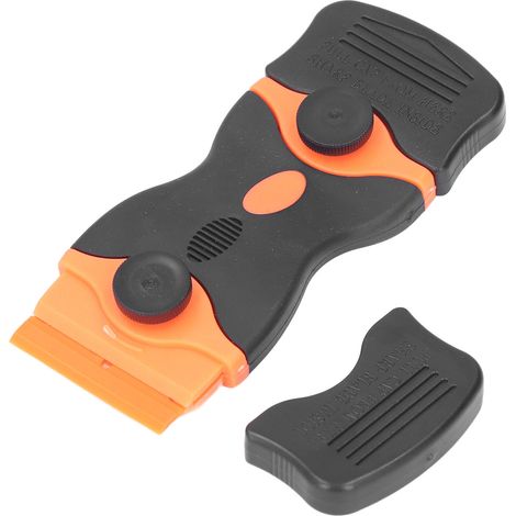 Grattoir 2 en 1 2 pièces, outil de nettoyage avec lames en métal et plastique ABS, racloir noir et orange pour surfaces multiples. (1/5)