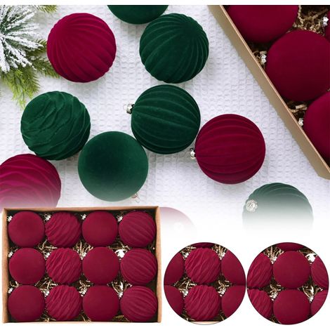 paquets de 12 décorations Noël en velours ornements à suspendre pour sapin floqués d'ampoules incassables (1/5)