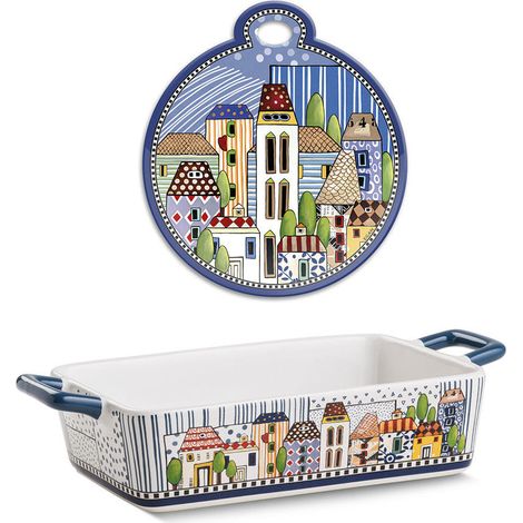 Egan set Paese Mio porcellana blu sottopentola e pirofila 24,5 x 13 cm