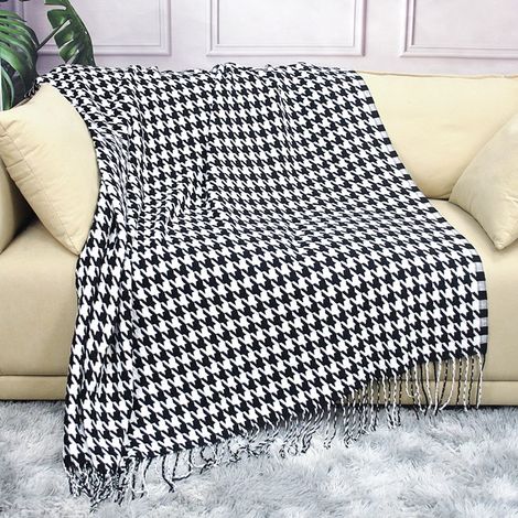 1 Pièce 110x130cm Couverture Tricotée Mille oiseaux noir et blanc Plaid Doux Confortable Durable pour Canapé Sofa Chaise à Repos et Sieste