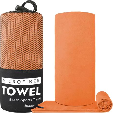 Filiyano-Ensemble de 3 serviettes en microfibre à séchage rapide, confortables et ultra-absorbantes, idéales pour la plage et les voyages (orange). (1/5)