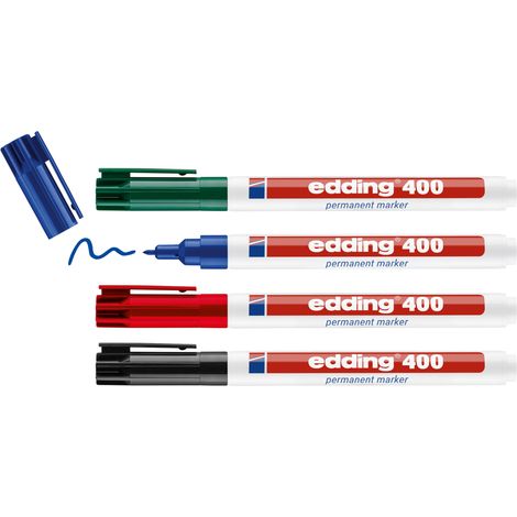 Edding - Set de 4 Marqueurs permanents en plastique E400 assortis - pointe fine - pour marquer et écrire sur presque tous les matériaux