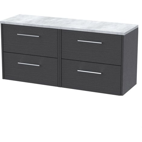 Winshill Contemporary 4 Drawer Wall Hung Vanity Unit with Laminate Worktop, Woodgrain Dark Grey, 1200mm