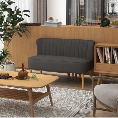Divano a 2 posti 117x56.5x77 cm grigio scuro in poliestere con gambe in legno massello e design compatto (1/4)