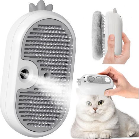 Steam Cat Brush with Release Button, Rechargeable Steam Brush for Long and Short Hair, Cats, Dogs, Rabbits, Self-Cleaning Brush for Pet Grooming