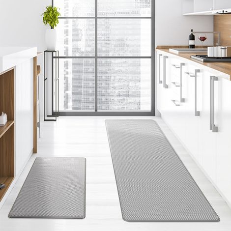 Small single PVC kitchen floor mat, thickened, long strip, leather, waterproof, non-slip, household use, oil and sewage resistant, washable - light gray - 442400.8cm