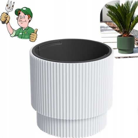 Pot De Fleur Extérieur - Blanc - Avec Insert - Plastique - Durable (1/5)