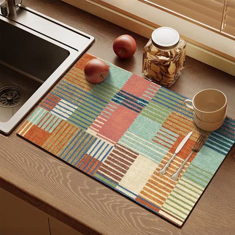 Tappetino scolapiatti da cucina, in silicone antiscivolo ad asciugatura rapida, ideale per piatti, tazze e banconi da bar, 30x50 cm. (1/5)