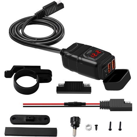 Chargeur Usb de Moto ÉTanche, Prise de Chargeur de Voiture Double USB/QC3.0, Prise USB Moto Etanche Charge Rapide avec Interrupteur et Voltmètre LED (1/5)