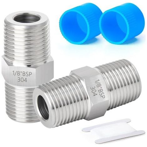 Pair 2 pièces 1/8 \"mâle BSP x 1/8\" mâle BSP filetage forgé en acier inoxydable connecteur de mamelon hexagonal SUS 304 raccords de tuyauterie (1/5)