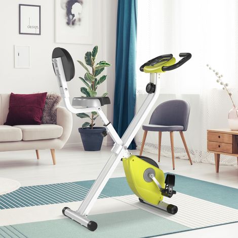 Vélo d'appartement pliable de fitness en acier, vélo d'appartement magnétique pliable pour la maison avec hauteur réglable, résistance magnétique à 8 niveaux, écran LCD, 43x97x109 cm, jaune (1/5)