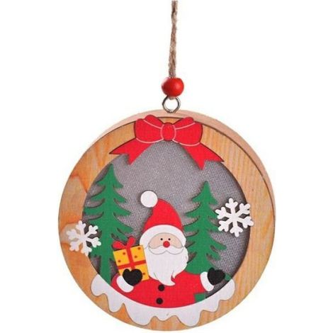 Lampe de Noël - Père Noël - Bois Massif - LED Blanc Chaud - Alimentation Piles - 12 x 9 cm - 1 Pièce (1/5)