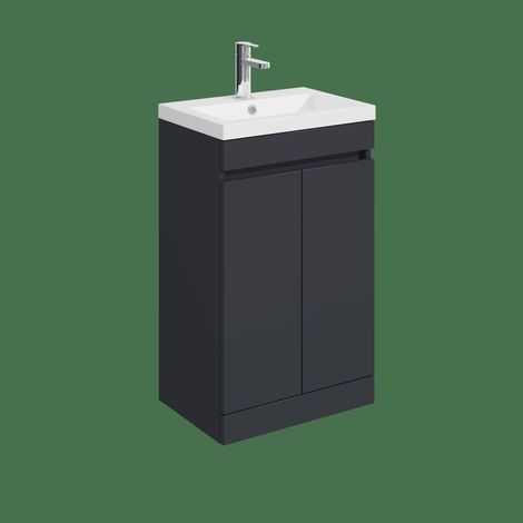 Balterley Tean 500mm Floor Standing 2 Door Compact Unit with Polymarble Basin - Dark Grey