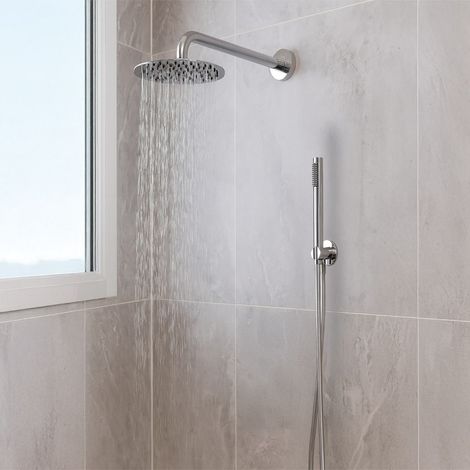 KIT SET INCASSO DOCCIA BRACCIO,SOFFIONE E DOCCINO CON FLESSIBILE E PRESA ACQUA MODELLO ROUND TONDO C - SOFFIONE-BRACCIO-FLESSIBILE-DOCCINO-PRESA ACQUA - 1/2