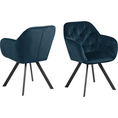 Lot de 2 chaises 57,5x61,5x81,5 cm en velours bleu foncé - GABY
