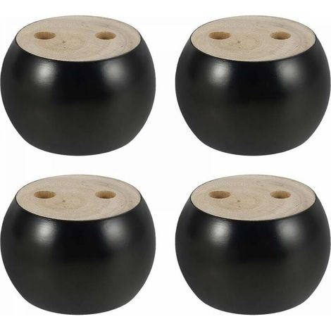 Set mit 4 runden Möbelbeinen aus Holz, 5 cm hoch, für Sofa, Bett, Sessel, Kleiderschrank, mit Schrauben und Klebeband (Schwarz)