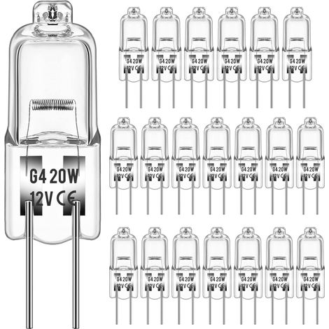 Lot de 20 ampoules halogènes G4 20W 12V 2800 K 2 broches pour hotte, cuisine, salon, chambre (1/5)