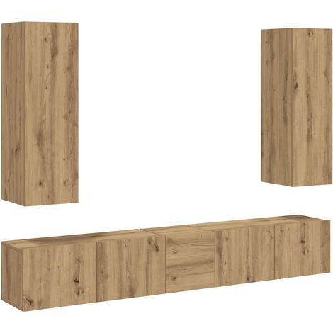 Meubles TV muraux 5 pcs chêne artisanal bois d'ingénierie (1/5)