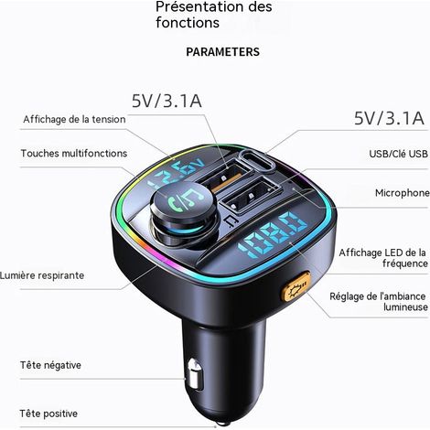Emetteur Bluetooth Voiture,FM Transmetteur Bluetooth Voiture pour La Musique Téléphone Kit Main Libre (1/5)