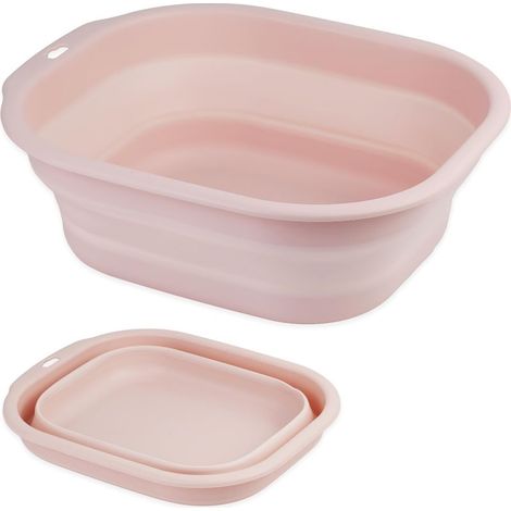 Ensemble lavabo pliable, une pièce, lavabo pliable de petite à moyenne taille, lavabo portable en plastique (rose). (1/5)