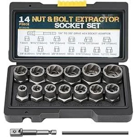 14 Piece Socket Set, Bolt Extractor Set, Locking Wheel Nut Removal Tool, 3/8" Impact Socket Set and Rounded Bolt Extractor, Bolt Extractor (1/5)