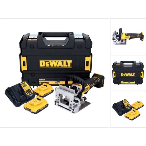 DeWalt DCW 682 D2T Akku Flachdübelfräse 18 V 102 x 20 mm Brushless + 2x Akku 2,0 Ah + Ladegerät + TSTAK