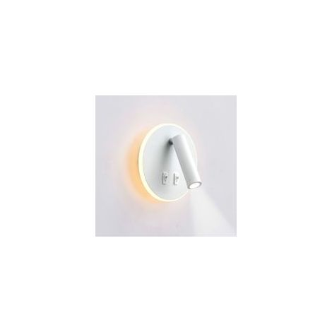 Applique LED,applique de lecture de chevet, liseuses murales LED,spot orientable (3W + 6W 3000K lumière chaude) blanche(Forme ronde) (1/4)