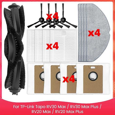 Pièces détachées pour TP-Link Tapo RV30 Max / RV30 Max Plus / RV20 Max / RV20 Max Plus : brosse latérale, filtre HEPA, lingettes de nettoyage et sacs à poussière (1/5)