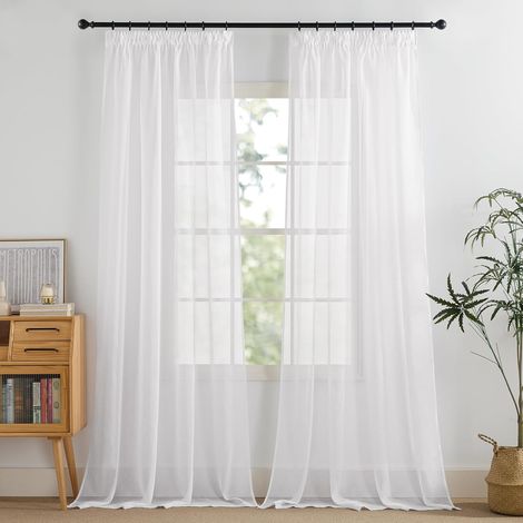 Rideau Voilage Blanc - Rideaux Salon Fenêtre L140 x H300cm (1/5)