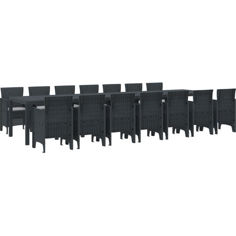Garten-Esszimmergarnitur mit Kissen 15 pcs Anthrazit PP (1/5)