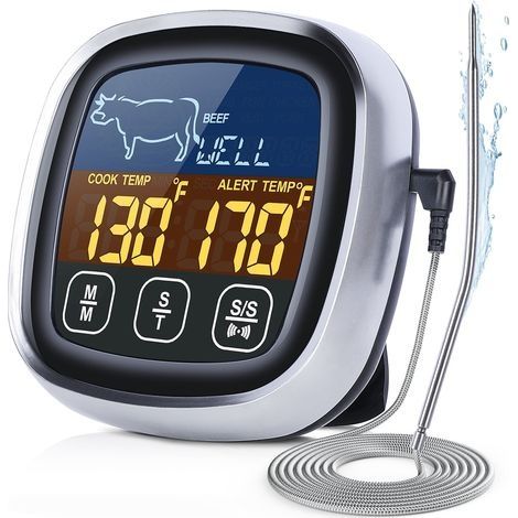 Thermomètre à viande numérique pour la cuisson, grand écran tactile LCD, thermomètre alimentaire à lecture instantanée avec rétroéclairage, sonde longue, minuterie de cuisine, thermomètre de cuisson p (1/4)