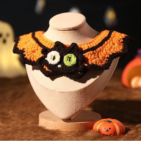 Collier tricoté pour animaux motif chat yeux hétérochromes, écharpe Halloween/Noël pour chat et petit chien, taille S 20cm (1/5)