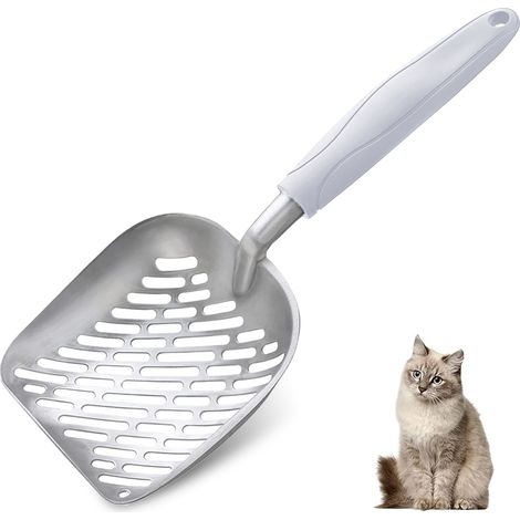 Pelle à litière pour chat, tamis en alliage d'aluminium, pelle en métal pour chaton, manche long, lève-excréments pour chaton, pour bac à litière, 36 x 13,5 x 4,5 cm (1/5)