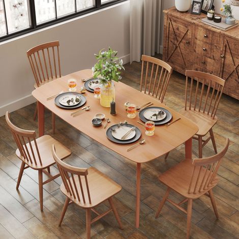 Table à manger rectangulaire pour 6 personnes table de cuisine 150 cm en bois massif 150 x 80 x 76 cm bois naturel (1/5)