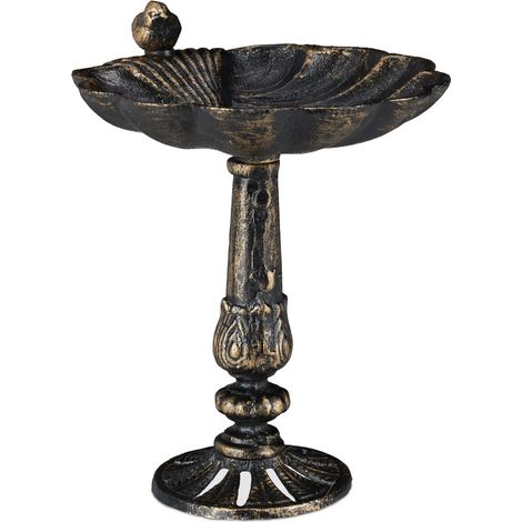 Abbeveratoio per uccelli vintage a conchiglia da giardino 24,5 x 22 x 18 cm decorativo in ghisa nera 130009195