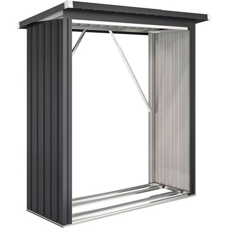 Capanno Portalegna 150x66.5x150 cm Base Rialzata e Tetto Inclinato in Acciaio Grigio Scuro