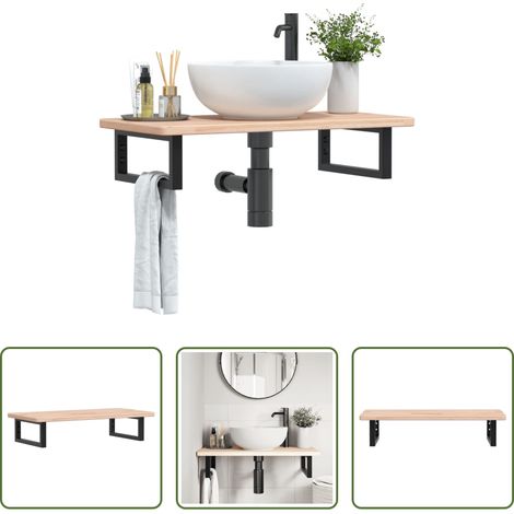 Étagère de lavabo - Étagère de vasque murale acier et bois de chêne massif (1/5)